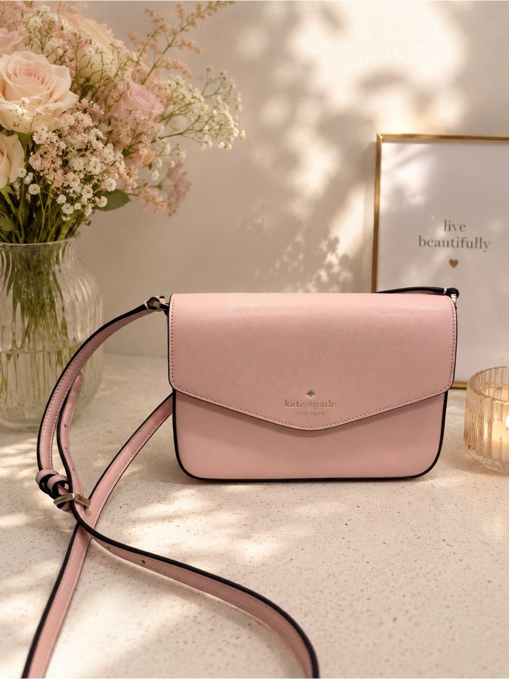 Kate Spade New York Sadie Leather Crossbody Purse in Light Pink EUC